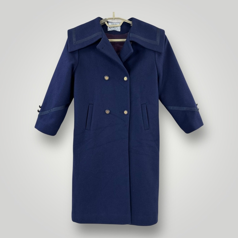 Vintage Rothschild Pea Coat Girls 10 Navy Blue Wool‎ Blend Sailor Collar USA